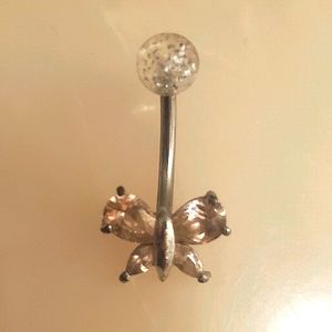 Diamond Pink Butterfly Belly Ring